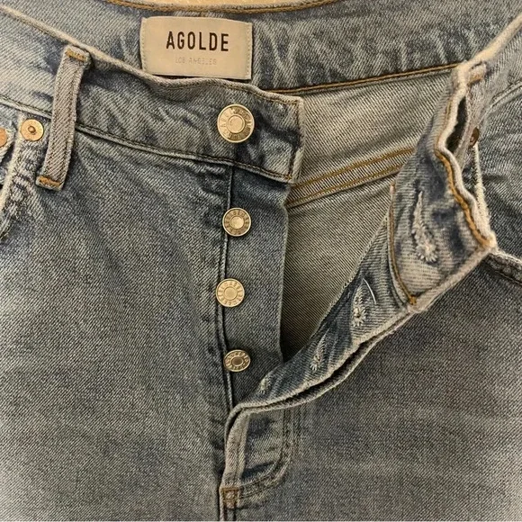 AGOLDE Riley Distressed Jeans Light Wash Denim Size 30 Button Fly - Picture 5 of 8